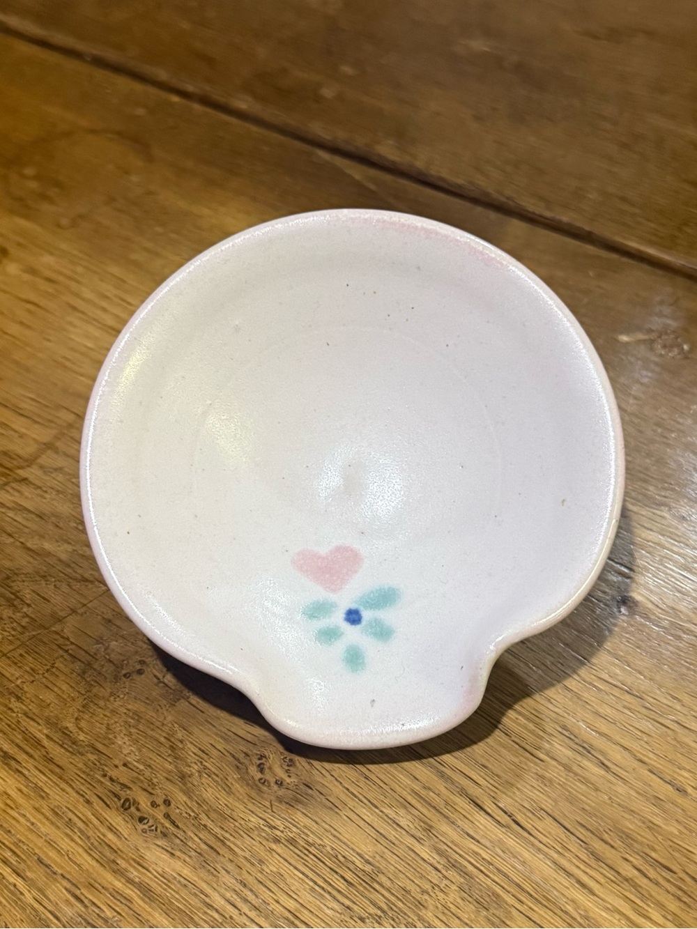 M.C. Clayworks Colorado Handmade Pottery Spoon Rest Pink Heart Floral